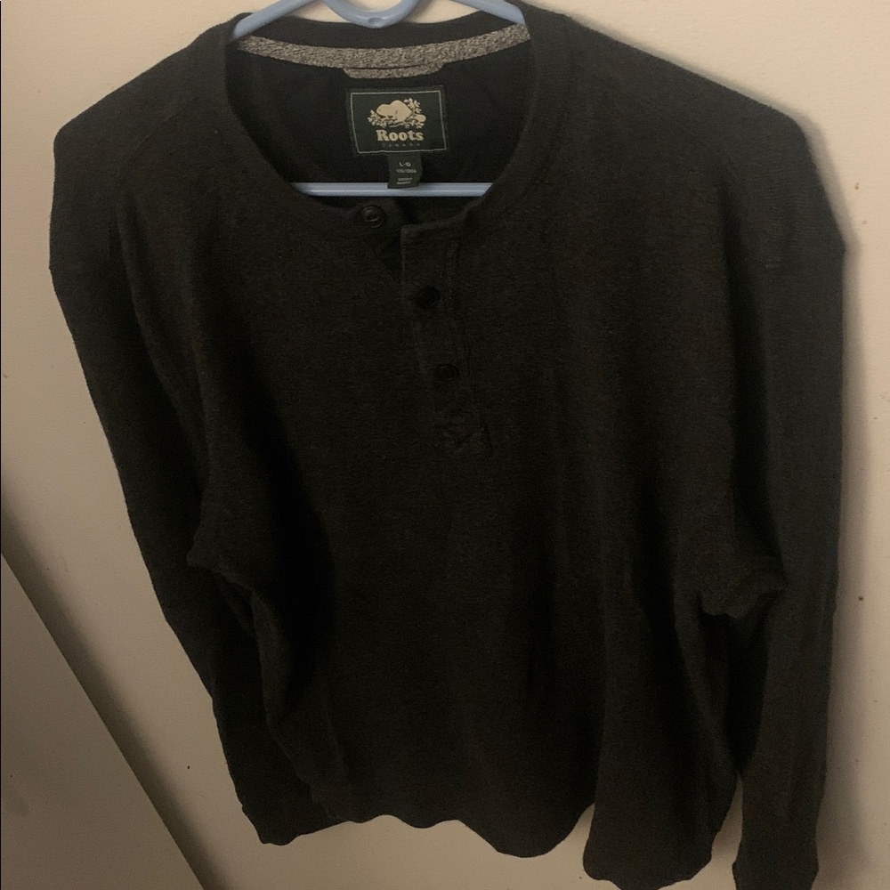Sharp Roots Charcoal Grey Long Sleeve Quarter Button Heavy Cotton Sweater SZ L